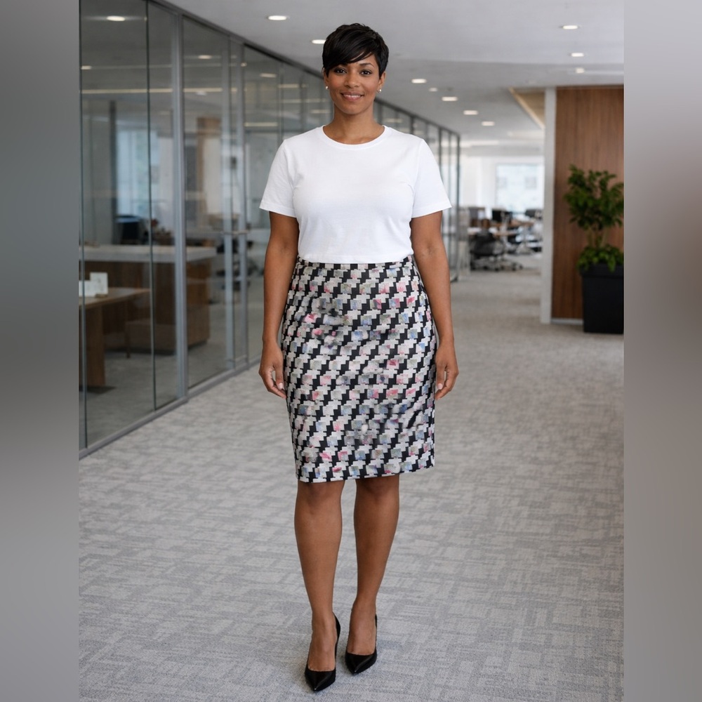 White House Black Market Textured Houndstooth Pencil Skirt Size 12 Career Office